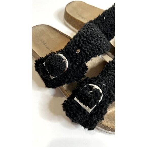 INDIGO RD Womens Faux Fur Shearling Double‎ Buckle Slip-on Sandals - Picture 4 of 8
